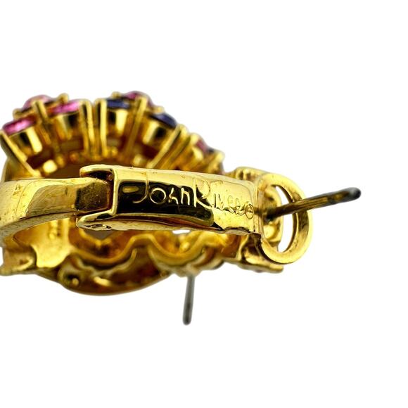 Joan Rivers Pink Purple Crystal Rhinestone Half Hoop Gold Tone .75" Earrings - Picture 4 of 4